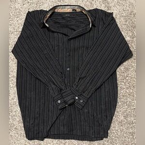 Black Casual Button Down Shirt with Pinstripes